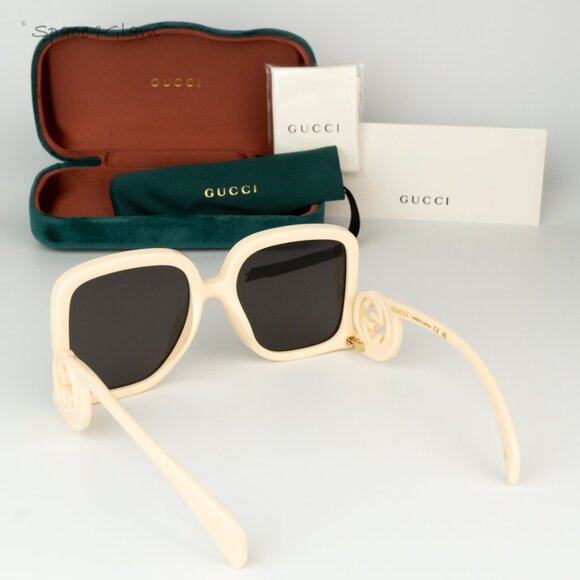 BRAND NEW Gucci GG1326S 009 Ivory Grey Mirror Oversized Square Women Sunglasses - Picture 8 of 8
